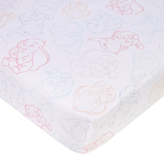 Disney Dumbo Blue, Gray, Pink, and White Fitted Crib Sheet