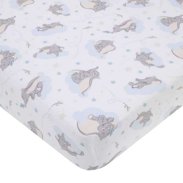 Disney Dumbo Light Blue, Gray, and White Fitted Crib Sheet