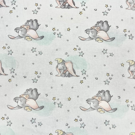 Disney Dumbo Senimental in Clouds Greeen Cotton Fabric