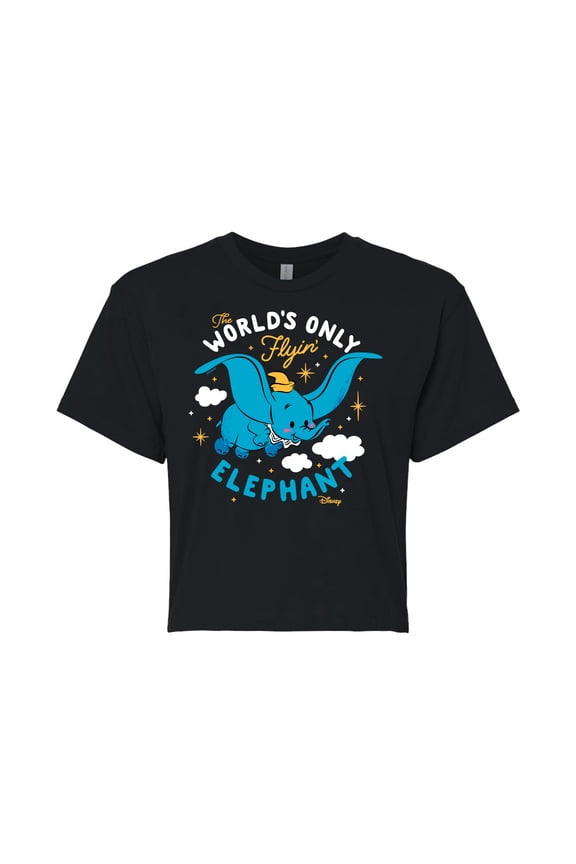 - Dumbo - The World's Only Flying Elephant - Juniors Cropped Cotton Blend T-Shirt