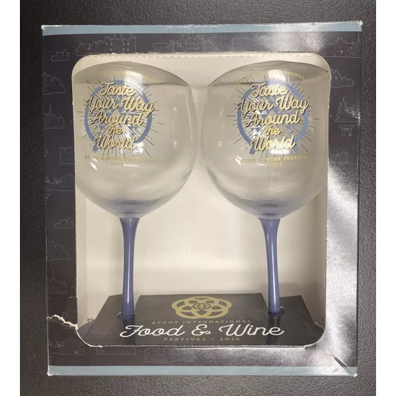 Disney EPCOT 2016 Food & Wine Festival Set of 2 Stemmed Wine Glasses