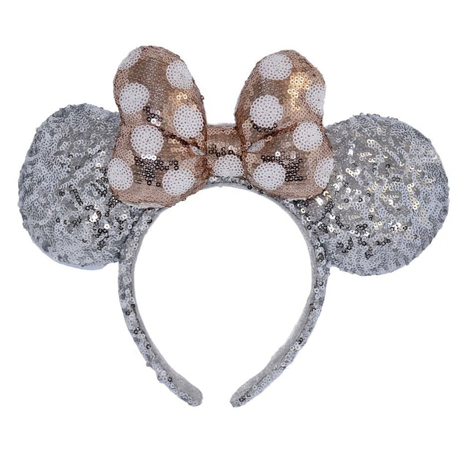 Disney Ear Headband - Minnie Mouse - Silver With Rose Gold Bow 