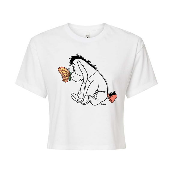 Disney - Eeyore And Butterfly - Juniors Cropped Cotton Blend T-Shirt