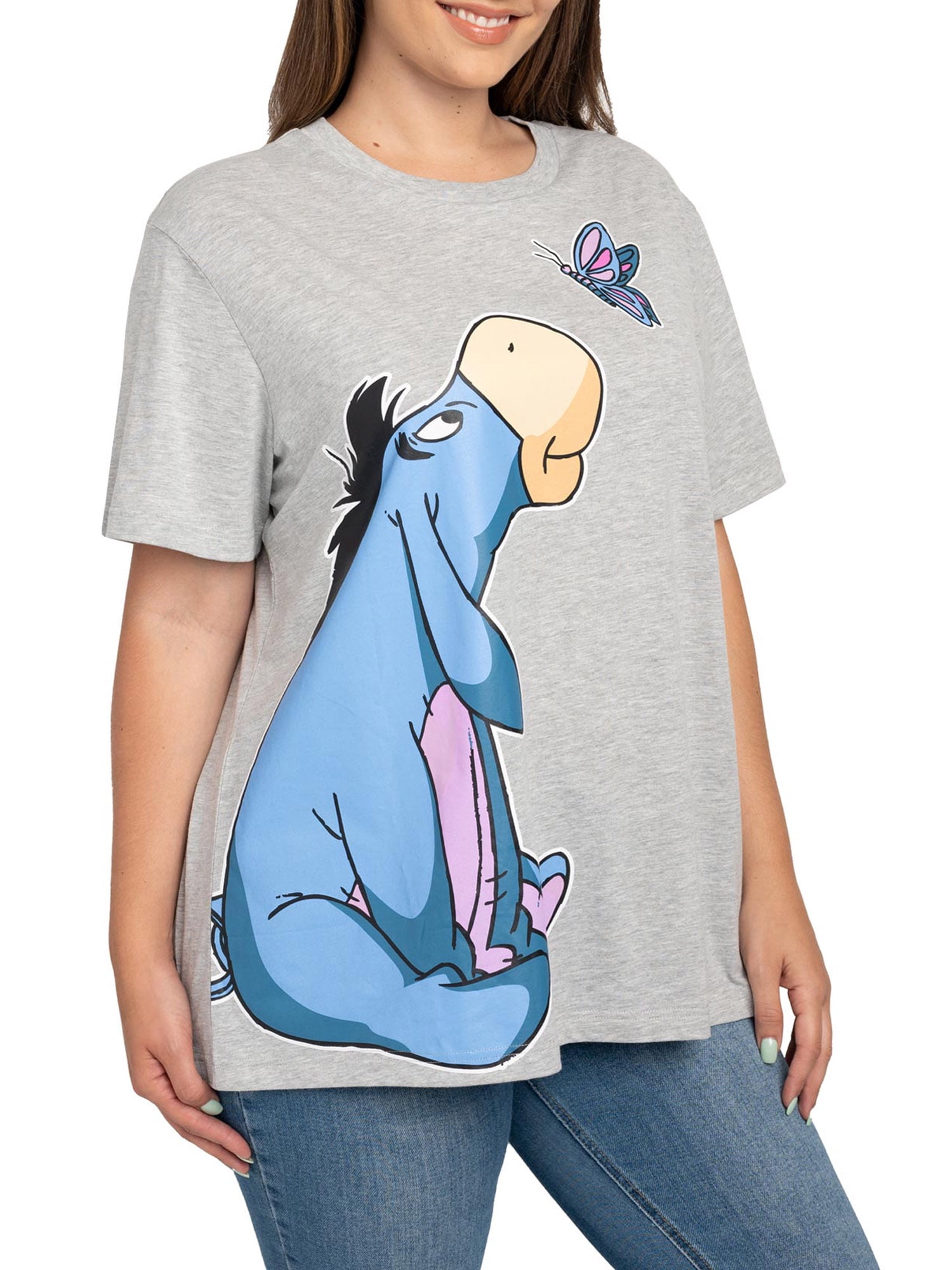 Disney Eeyore Butterfly Short Sleeve T-Shirt Heather Gray (Women's Plus) 