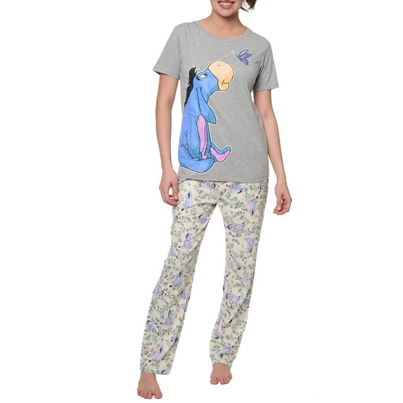 Disney Eeyore Butterfly Tee & Floral Watercolor PJ Pants Set,Women's Size Medium