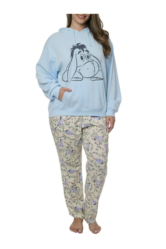 Eeyore Fleece Hoodie Pullover w/ Floral Water Color Lounge Pants Set
