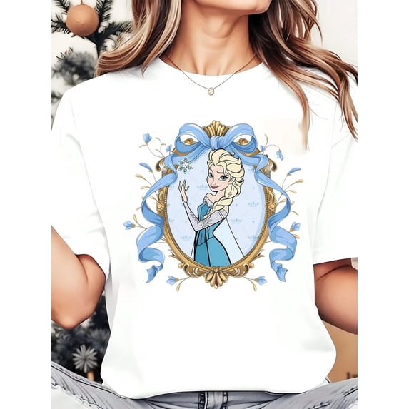 Disney Elsa Snowflake Crown Blue Ribbon Cute T-Shirt