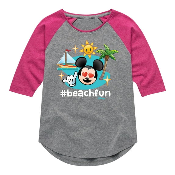Disney Emoji - Beach Fun - Toddler And Youth Girls Raglan Graphic T-Shirt