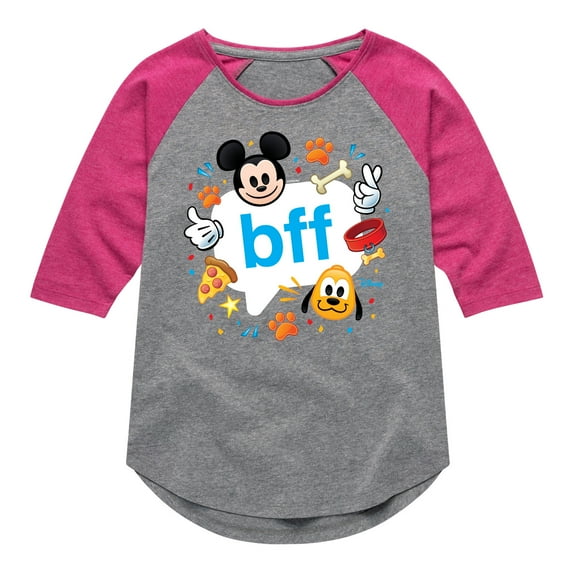Disney Emoji - Bff Mickey Pluto - Toddler And Youth Girls Raglan Graphic T-Shirt