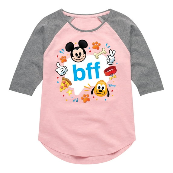 Disney Emoji - Bff Mickey Pluto - Toddler And Youth Girls Raglan Graphic T-Shirt