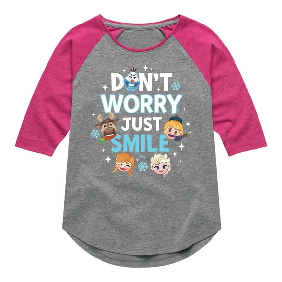 Disney Emoji - Don't Worry Be Emojis - Toddler And Youth Girls Raglan Graphic T-Shirt