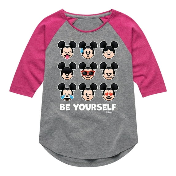 Disney Emoji - Mickey Be Yourself - Toddler And Youth Girls Raglan Graphic T-Shirt