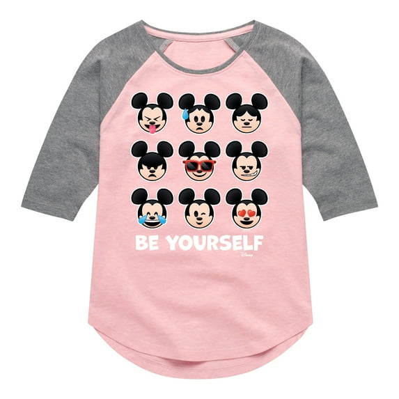 Disney Emoji - Mickey Be Yourself - Toddler And Youth Girls Raglan Graphic T-Shirt