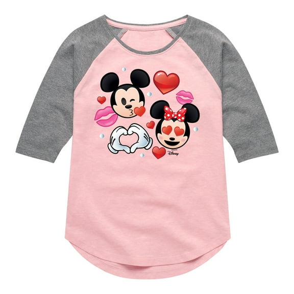 Disney Emoji - Mickey Minnie Love - Toddler And Youth Girls Raglan Graphic T-Shirt