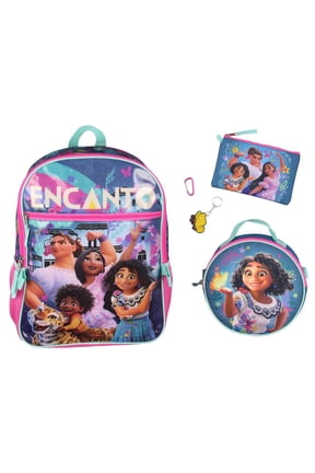 Disney Encanto 5 Pc Backpack Set Lunch Box Pencil Case Keychain and Carabiner 16"