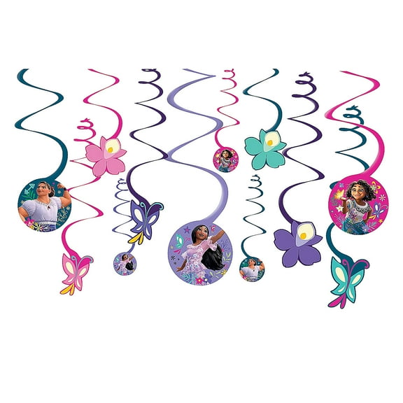 Disney Encanto Birthday Multicolor Plastic Hanging Swirl Decorations, 2 Count