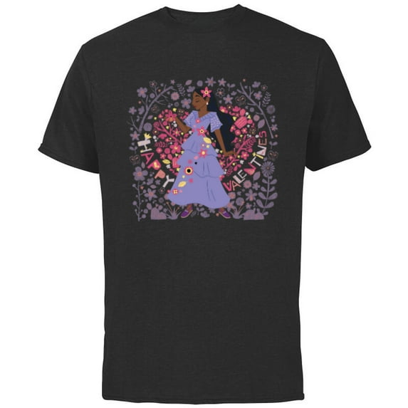 Disney Encanto Isabela Heart & Flowers Happy Valentine’s Day - Short Sleeve Cotton T-Shirt for Adults - Customized-Black