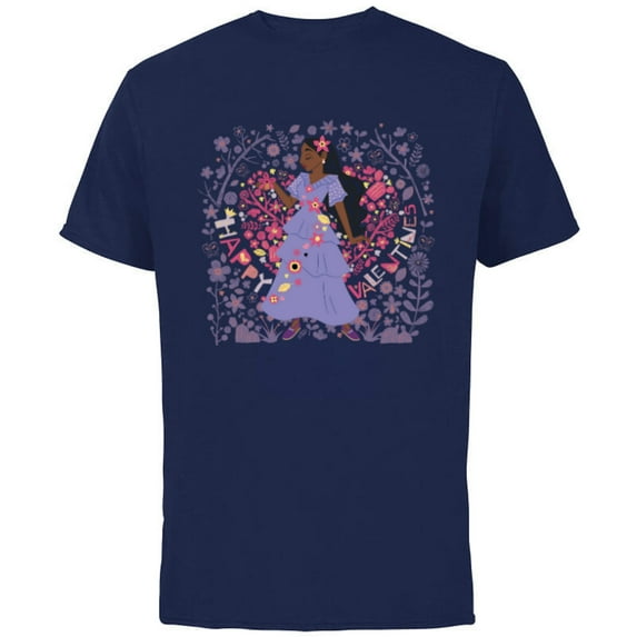 Disney Encanto Isabela Heart & Flowers Happy Valentine’s Day - Short Sleeve Cotton T-Shirt for Adults - Customized-Navy