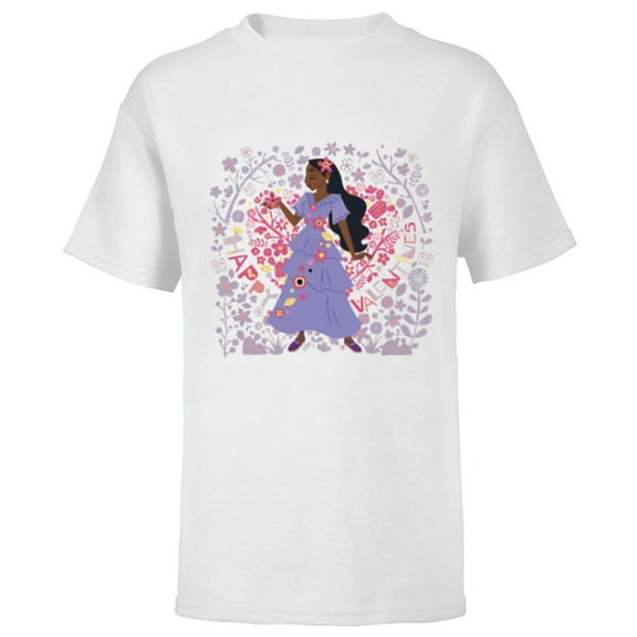 Disney Encanto Isabela Heart & Flowers Happy Valentine’s Day - Short Sleeve T-Shirt for Kids - Customized-White