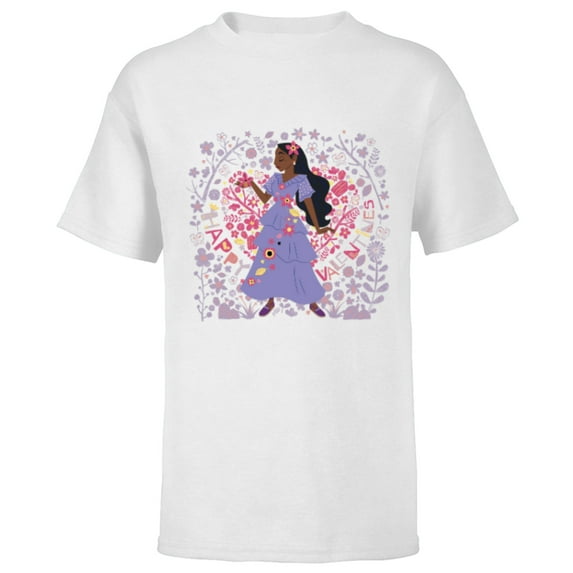 Disney Encanto Isabela Heart & Flowers Happy Valentine’s Day - Short Sleeve T-Shirt for Kids - Customized-White