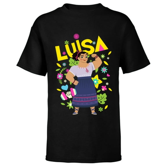Disney Encanto Luisa Madrigal Floral - Short Sleeve T-Shirt for Kids - Customized-Black
