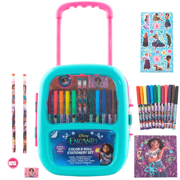 Disney Encanto Mirabel Girls Art Kit Stickers Markers Color and Rolling Carrying Case 37 Piece Set