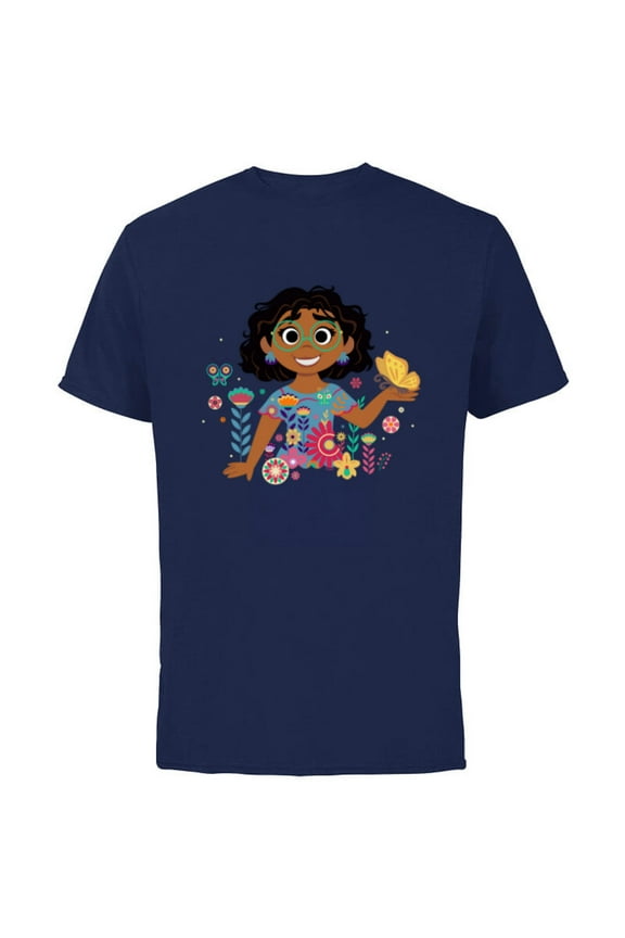 Encanto Mirabel Spring Easter Butterflies and Flowers - Short Sleeve Cotton T-Shirt for Adults - Customized-Navy