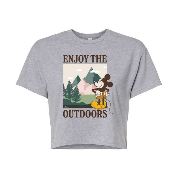 Disney - Enjoy The Outdoors Mickey - Juniors Cropped Cotton Blend T-Shirt
