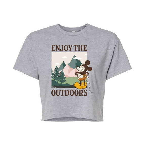 Disney - Enjoy The Outdoors Mickey - Juniors Cropped Cotton Blend T-Shirt