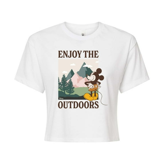 Disney - Enjoy The Outdoors Mickey - Juniors Cropped Cotton Blend T-Shirt