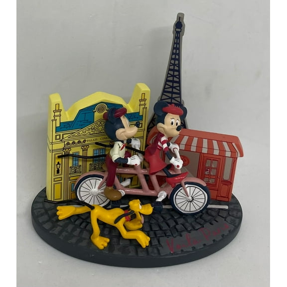 Disney Epcot France Paris Mickey and Minnie with Tandem Pluto Figurine New