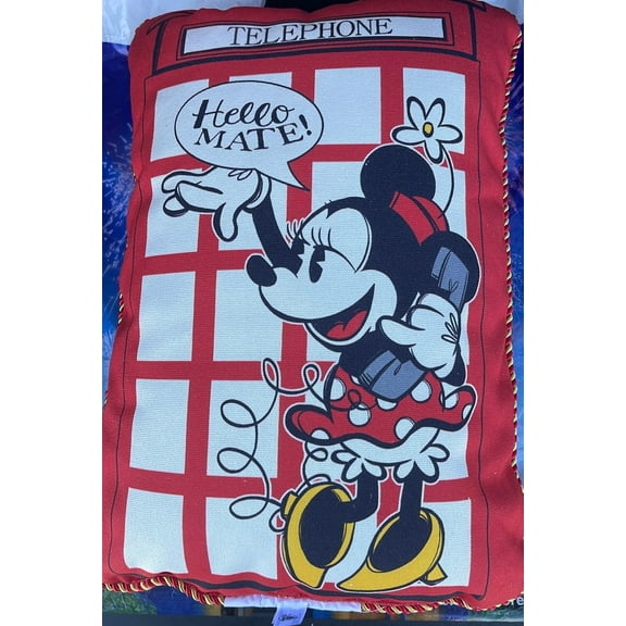 Disney Epcot Mickey Minnie Red Phone Booth United Kingdom Pillow New with Tag