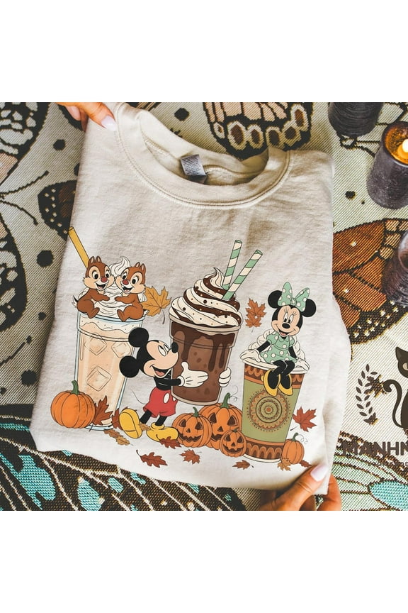 Fall Coffee Sweatshirt, Mickey Minnie Pumpkin Spice Latte Sweatshirt, Pumpkin Coffee Lover Sweatshirt, Disney Autumn Crewneck, S-3XL Sweatshirt
