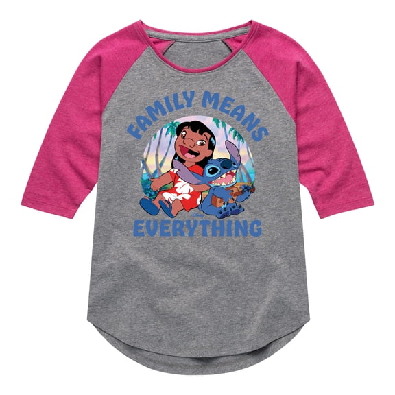 Disney - Family Means Everything - Youth Girls Shirt Tail Raglan T-Shirt