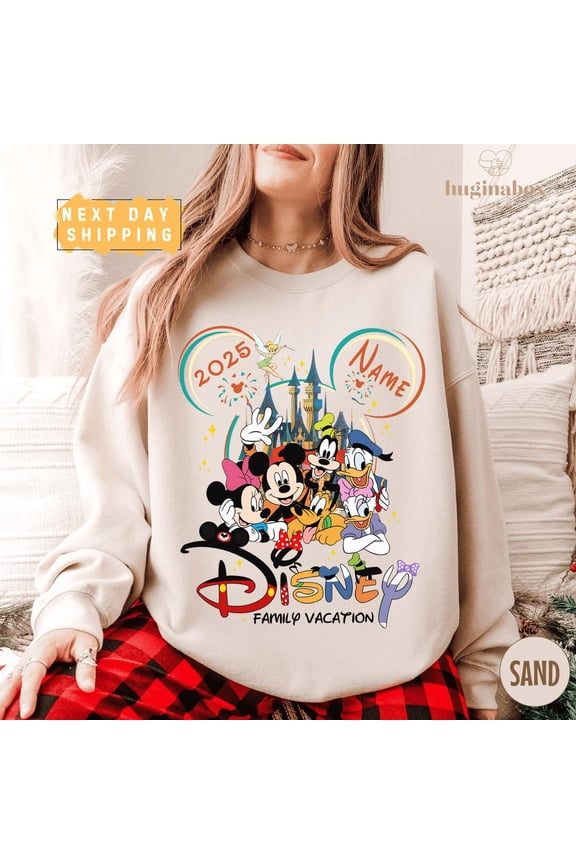 Disney Family Vacation 2025 Sweatshirt, Mickey And Friends Custom Pullover, Matching Disneyland Trip Crewneck For Family Group
