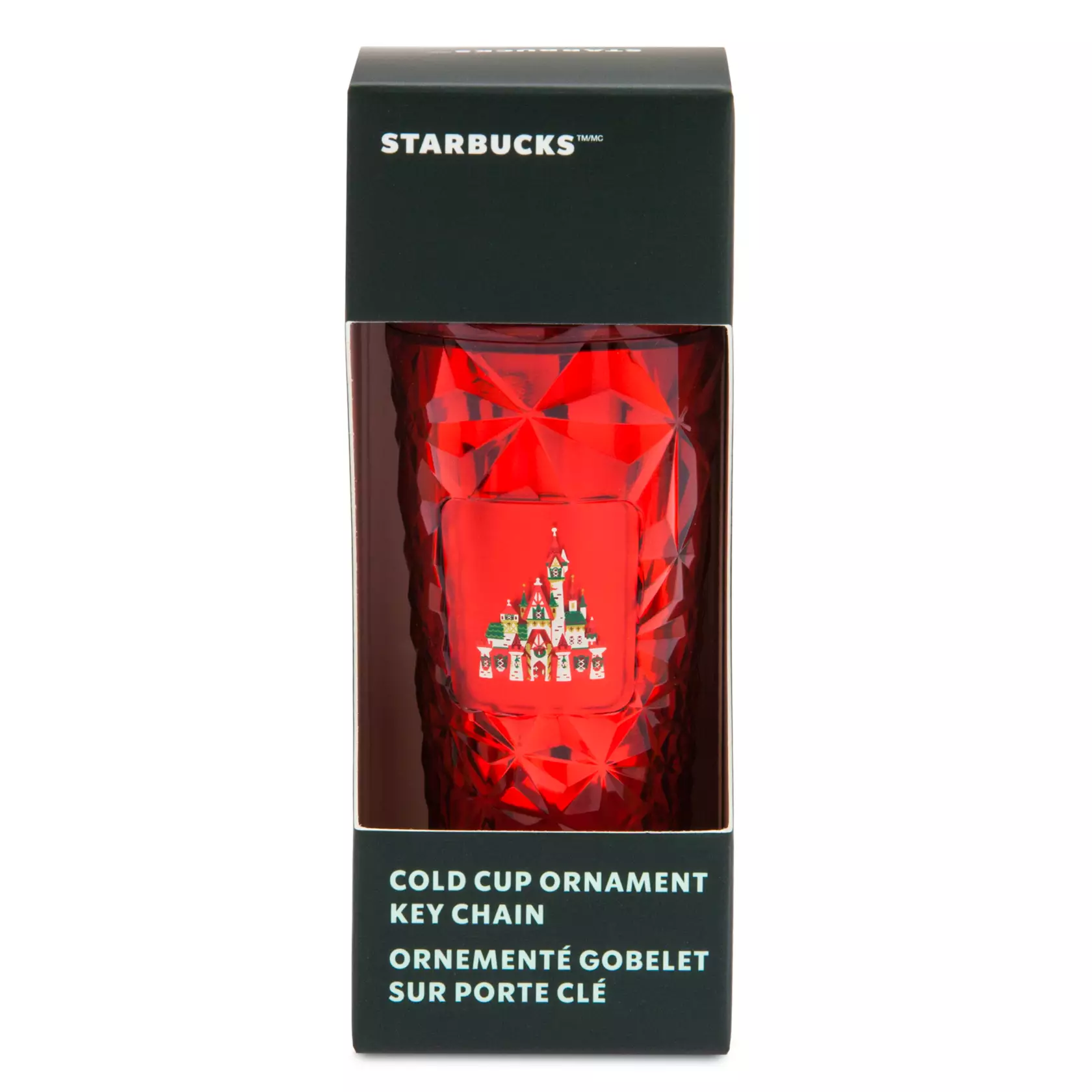 Disney Fantasyland Castle Holiday Starbucks Bling Keychain, Red, 1