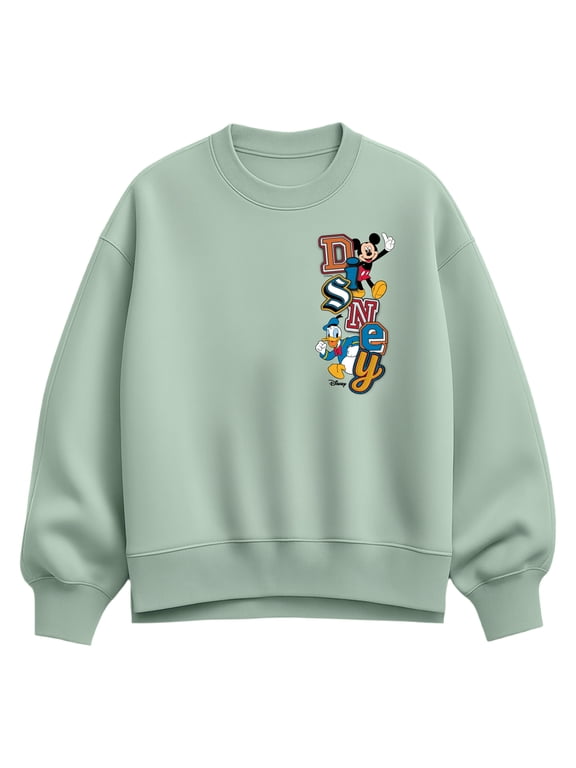 - Faux Patch Women's Oversized Fleece Crew Sweatshirt