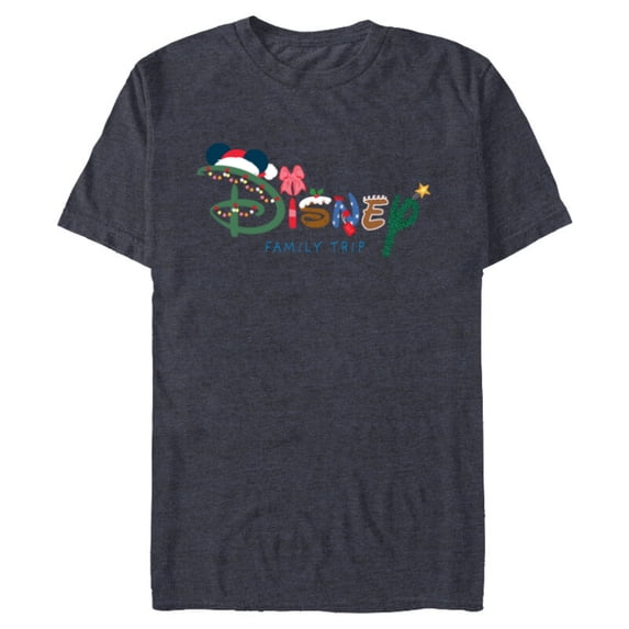 Disney Festive Fill Logo Christmas Holiday Family Trip - Short Sleeve Blended T-Shirt for Adults - Customized-Navy Heather