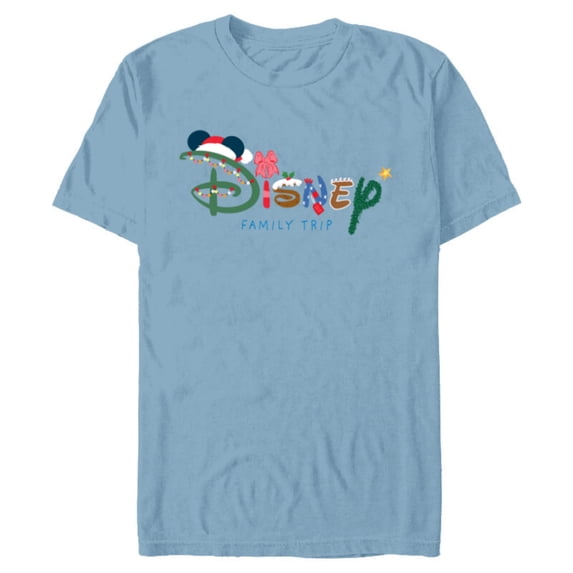 Disney Festive Fill Logo Christmas Holiday Family Trip - Short Sleeve Blended T-Shirt for Adults - Customized-Ocean Blue
