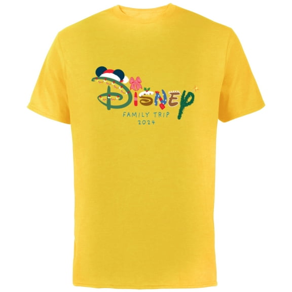 Disney Festive Fill Logo Christmas Holiday Family Trip 2024 - Short Sleeve Cotton T-Shirt for Adults - Customized-Yellow