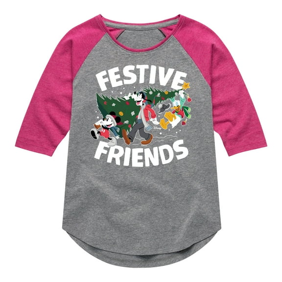 Disney - Festive Friends - Toddler & Youth Girls Raglan Graphic T-Shirt