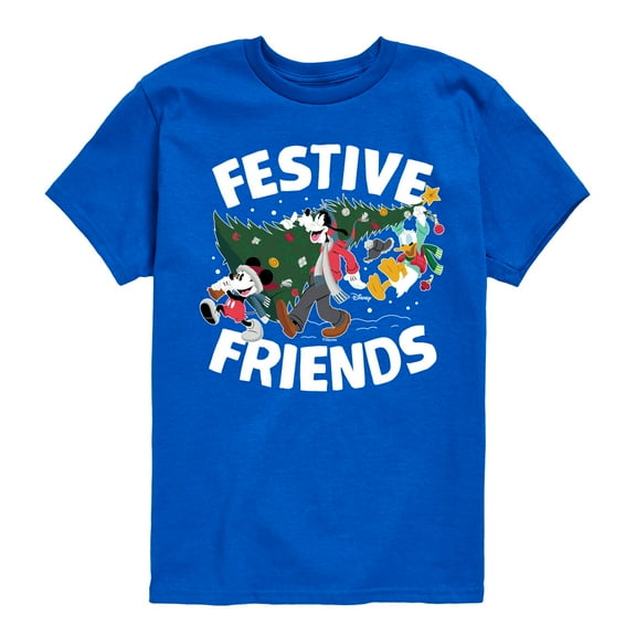 Disney - Mickey, Donald, & Goofy Festive Friends Christmas - Toddler & Youth Short Sleeve Graphic T-Shirt