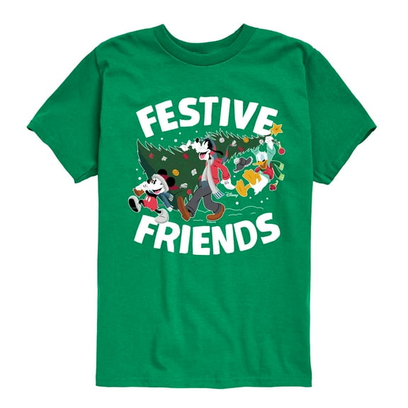 Disney - Mickey, Donald, & Goofy Festive Friends Christmas - Toddler & Youth Short Sleeve Graphic T-Shirt