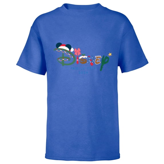 Disney Festive Fill Logo Christmas Holiday Family Trip 2024 - Short Sleeve T-Shirt for Kids - Customized-Royal