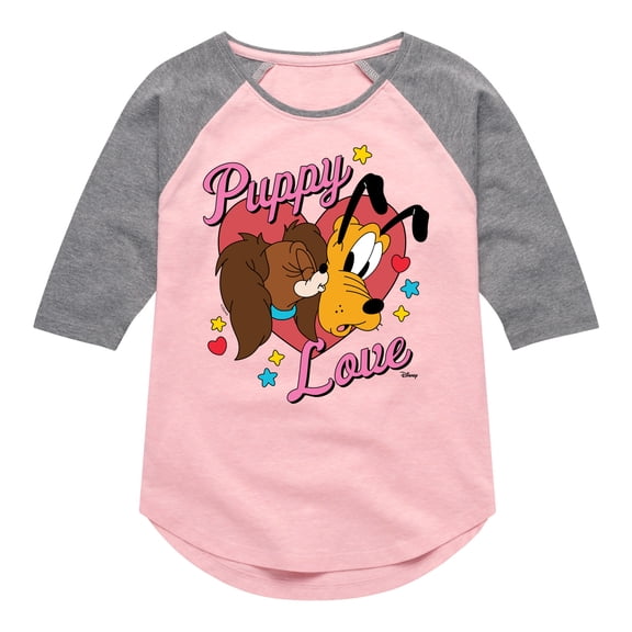 Disney - Fifi And Pluto Puppy Love - Toddler & Youth Girls Raglan Graphic T-Shirt