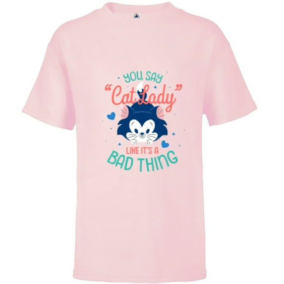 Disney Figaro You Say Cat Lady Like It’s a Bad Thing - Short Sleeve T-Shirt for Kids - Customized-Soft Pink