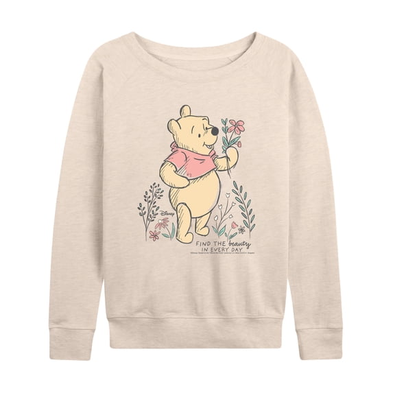 Disney - Find Beauty Pooh Lightweight French Terry Wide Neck Long Sleeve Graphic Shirt