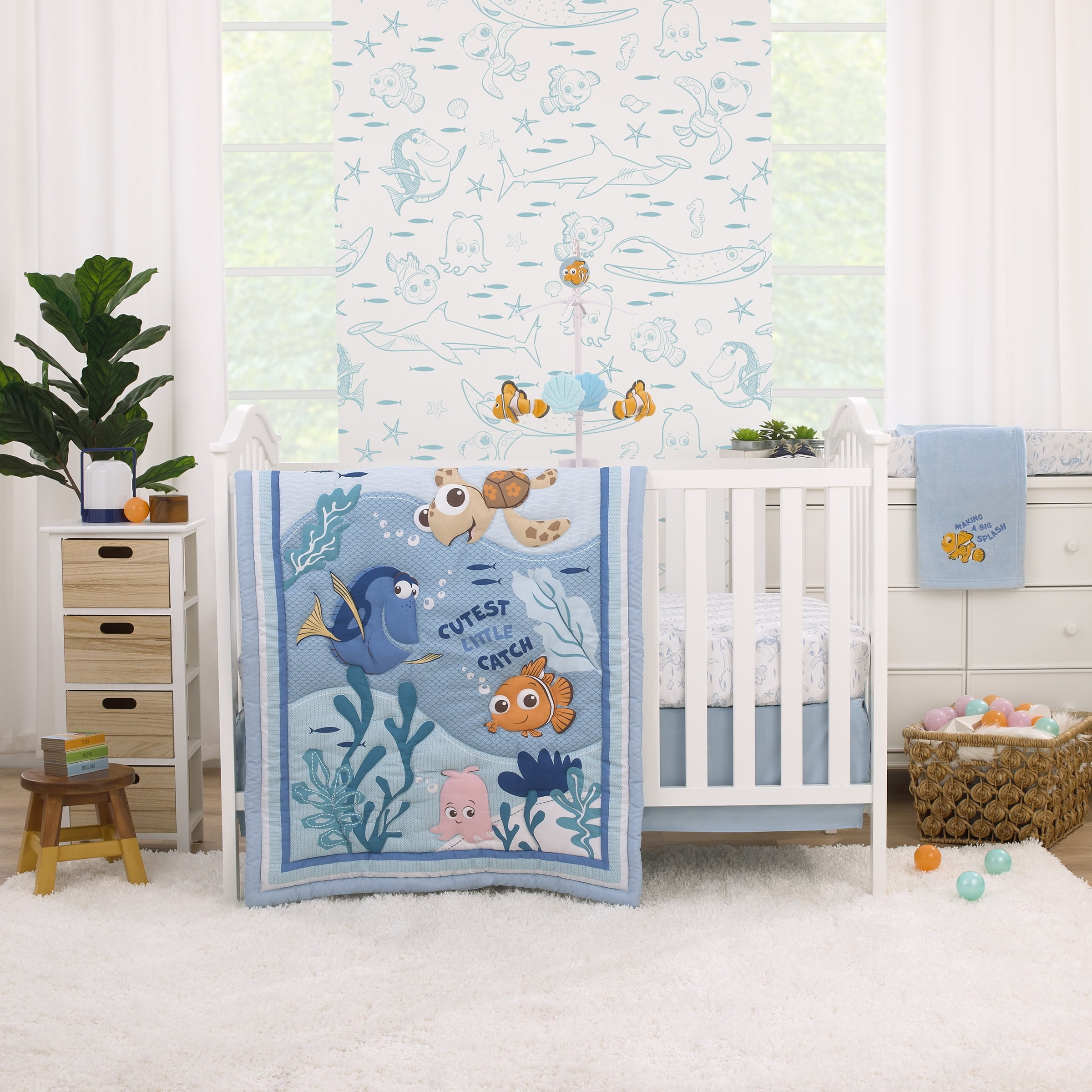 Disney Finding Nemo 3 Piece Crib Bedding Set Cutest Little Catch Includes Comforter Fitted Sheet and Crib Skirt Walmart