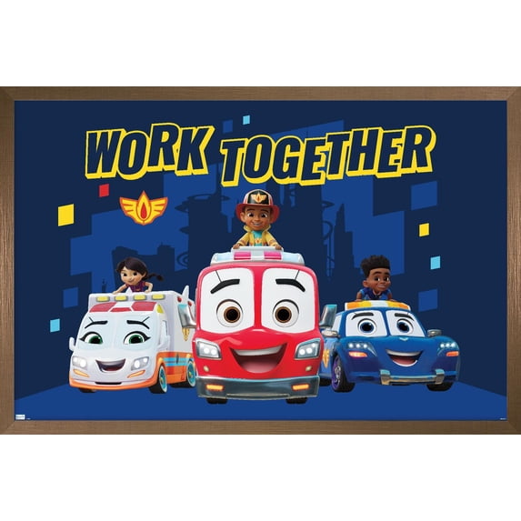 Disney Firebuds - Work Together Wall Poster, 14.725" x 22.375" Framed
