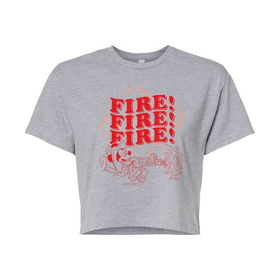 Disney - Firefighter Mickey - FIRE! Stacked - Juniors Cropped Cotton Blend T-Shirt